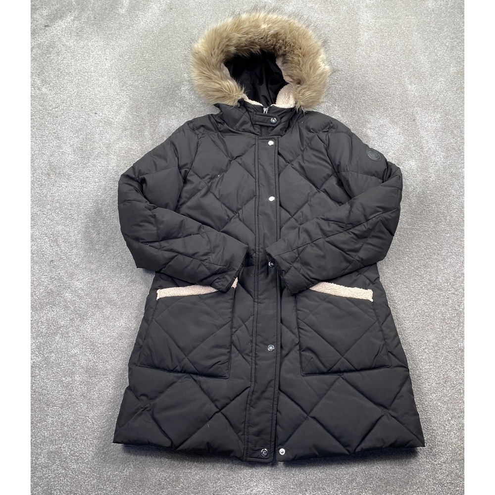 Lauren Ralph Lauren Full Zip Faux Fur Hooded Quilted Down Jacket Black Size‎ M